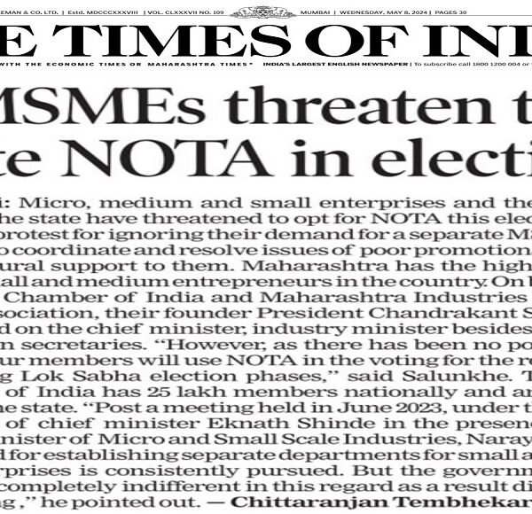MSMEs threaten to vote NOTA in election