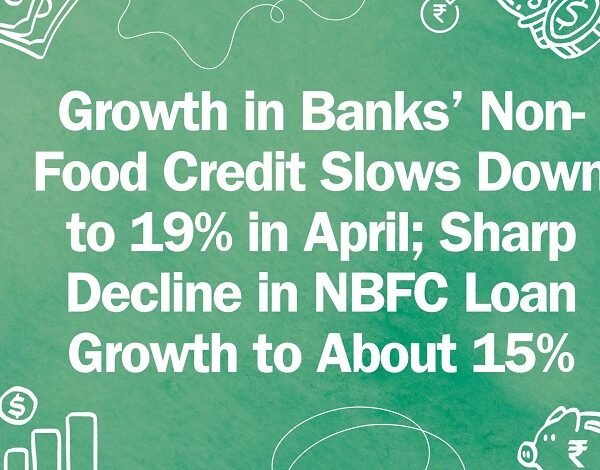 Growth in Banks’ Non-Food Credit Slows Down to 19% in April; Sharp Decline in NBFC Loan Growth to About 15%